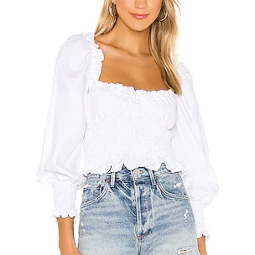 FAITHFULL THE BRAND Bel Rose Linen Top in Plain White